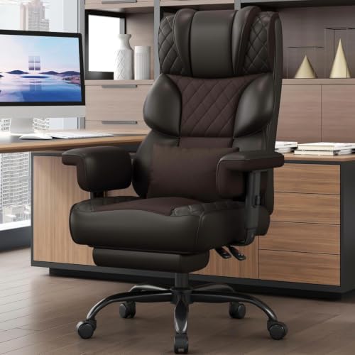 Vonesse Office Chair, Desk Chair with Soft Adjustable Armrests, Executive Computer Chairs with Lumbar Support, High Back Gaming Chair with Footrest (PU Leather, Brown) - color: Classic Brown