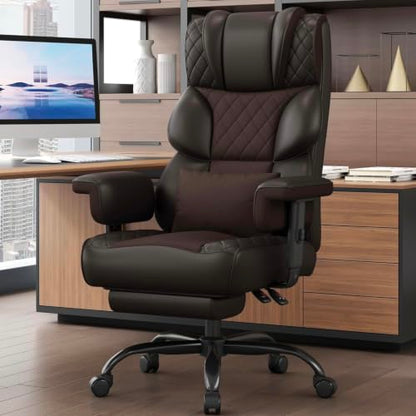 Vonesse Office Chair, Desk Chair with Soft Adjustable Armrests, Executive Computer Chairs with Lumbar Support, High Back Gaming Chair with Footrest (PU Leather, Brown) - color: Classic Brown