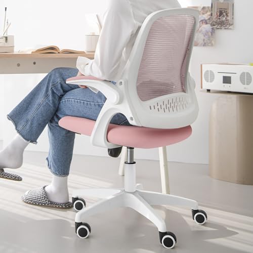 NEO CHAIR Office Desk Chair, Ergonomic Mesh with Flip-Up Armrests, Pink - color: Pink