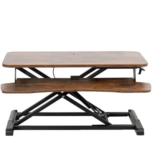 VIVO Rustic Vintage Brown 32 inch Standing Desk Converter, DESK-V000KN - color: Vintage Brown, size: 32"