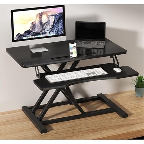 Ergonomic Standing Desk Converter, Height Adjustable Sit-Stand Riser with Keyboard Tray, Home Office Workstation for Laptop & Computer Monitor Riser, Easy Gas Spring Lift - color: Black a, size: 80x40x50cm(31x16x20inch)