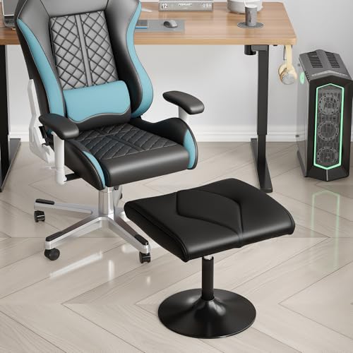 VECELO Foot Rest Under Desk Ottoman, PU Height Adjustable Footrest with Comfort Padding, Leg Rest for Desk for Relieving Leg Pain, Stiffness, and etc, Black - color: Black
