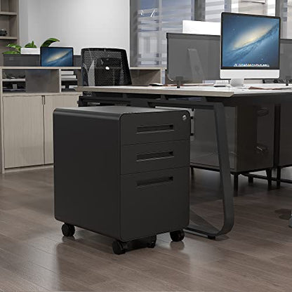 Letaya File Cabinet, 3 Drawer Filing Cabinets for Home Office with Lock Mobile Under Desk Fully Assembled Cabinet (Black) - color: Black, size: 18"D x 14.96"W x 23"H