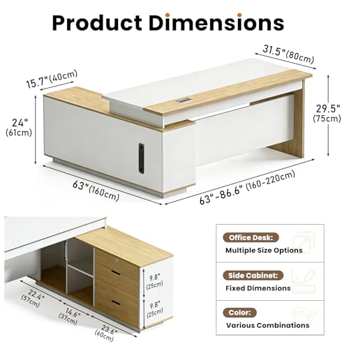 L Shaped Executive Desk with Drawers, Modern Large Wood Home Office Desk, Computer Desk with Storage for Boss Office Workstation - color: Color - 1, size: 55.1" × 31.5" × 29.5"