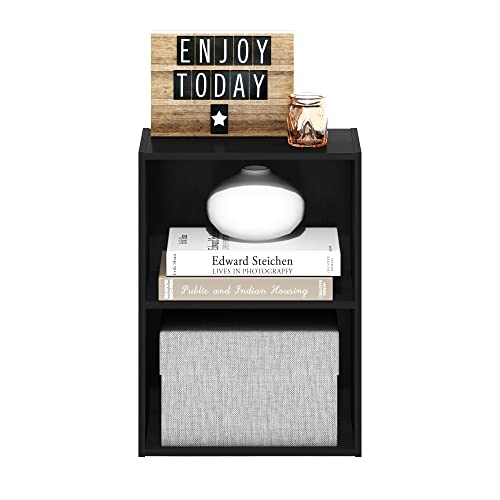 Furinno LUDER 2-Tier Book Shelf, Open Shelves Bookshelf, Blackwood | 9 x 16 x 21, Closed Back, Modern Bookcase, for Living Room, Bedroom, Home Office - color: Blackwood, size: 2-Tier, 9 x 16 x 21