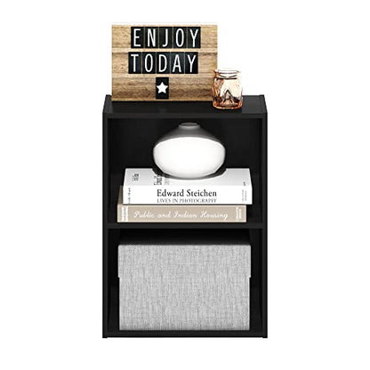 Furinno LUDER 2-Tier Book Shelf, Open Shelves Bookshelf, Blackwood | 9 x 16 x 21, Closed Back, Modern Bookcase, for Living Room, Bedroom, Home Office - color: Blackwood, size: 2-Tier, 9 x 16 x 21