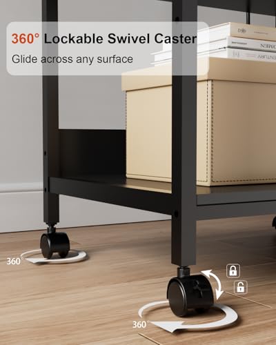 4-Tier Tall Printer Stand with Storage Adjustable Shelf and Bag - color: Black, size: 20.9''x15.7''