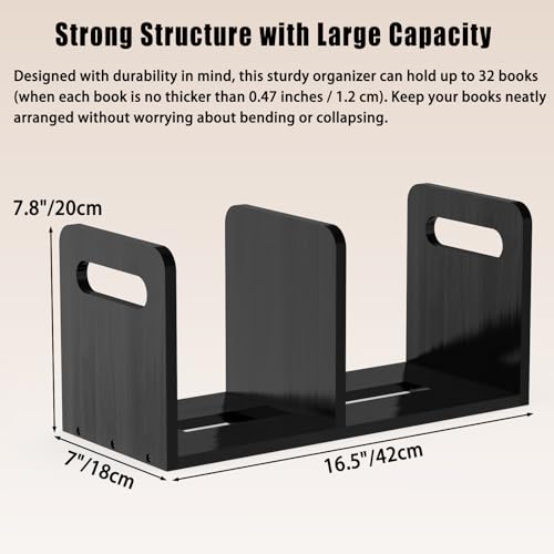 100% Solid Wood Adjustable Desktop Bookshelf with Movable Divider, Retro Tabletop Bookshelf with Convenient Handle Design for Living Room, Home, Office, Perfect for Magazine Book (Black) - color: Black