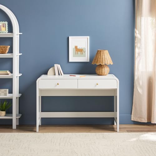 Walker Edison Zoey Modern Curve Design Writing Desk with Drawer, 45 Inch, White - color: White
