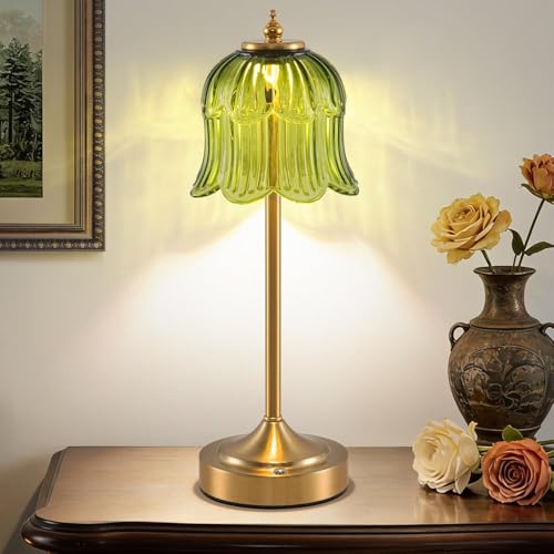 Cordless Table Lamp, Touch Control, 6000mAh Rechargeable Battery-Operated Portable Lamp, 3 Color Temperatures & Stepless Dimming, Vintage Bedside Lamp for Bedroom, Office & Desk, Green Rose - color: Rose Green
