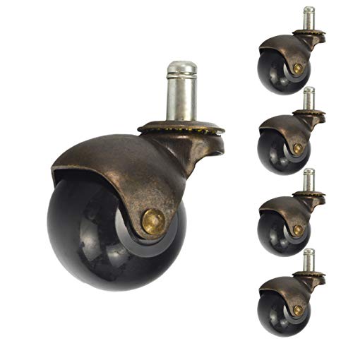 Set of 5 Vintage Bronze 2'' Ball Roller Stem Socket Office Chair Wheel Casters Replacement Antique Retro Style Golden Copper Color (5pcs Without Brake)
