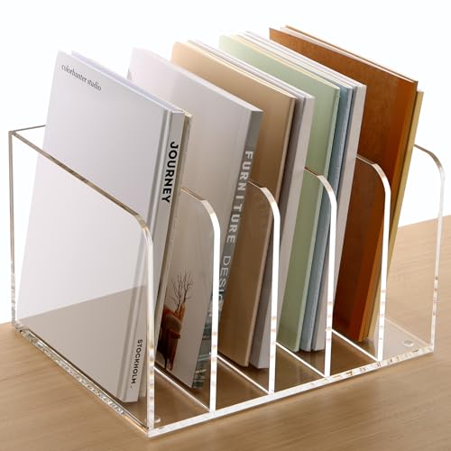 SANRUI Acrylic File Organizer, Clear Magazine File Holder Desk Organizer for Office Organization and Storage with 5 Vertical Compartments, Desktop Bookshelf for Home Office Organization - size: B5,5 Sections