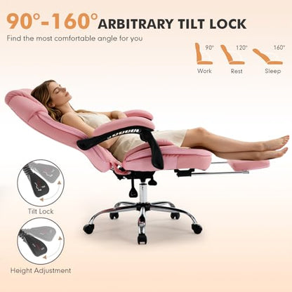 Wide Comfy Office Desk Chair for Women with Lumbar Support Pink | Big Tall Computer Gaming Chair, Adjustable Lumbar Back Support, Wide Seat, Heavy Duty, Wheels, Faux Leather - color: Bright Pink