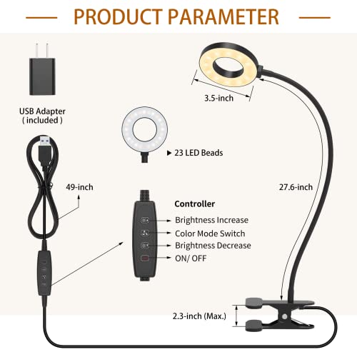 iZELL Desk Lamp, LED Reading Light with Clamp, 3 Color Modes & 10 Brightness Flexible Arm Book Light for Kids Reading Book in Bed at Night Clip on Table, Computer, Zoom Meetings - 27.6‘’ Black - size: 27.6'' Black