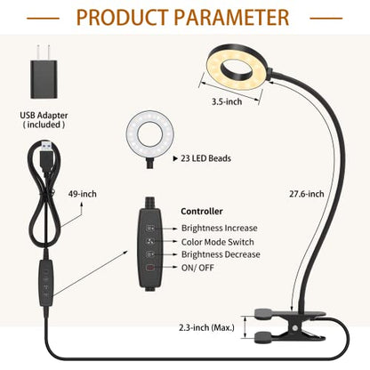 iZELL Desk Lamp, LED Reading Light with Clamp, 3 Color Modes & 10 Brightness Flexible Arm Book Light for Kids Reading Book in Bed at Night Clip on Table, Computer, Zoom Meetings - 27.6‘’ Black - size: 27.6'' Black