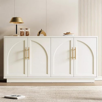 Fatmok Buffet Cabinet with Storage, 59'' Modern Arched Sideboard Cabinet w/Adjustable Shelves, Wood Media TV Console Table Credenza for Living Room Hallway Entryway, Beige(Not White) - color: A-beige