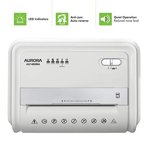 Aurora AU1480MA Professional Grade 14-Sheet Micro-Cut Paper and CD/Credit Card Shredder/ 30 Minutes Continuous Run Time, White/Gray - style: 14-Sheet Microcut Anti-Jam 30 Min