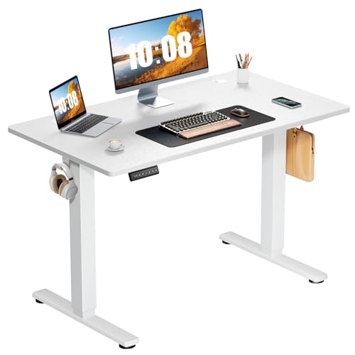 Sweetcrispy Electric Standing Desk, Computer Desk, 40x24 Inch | Adjustable Height, Splice Wood Board, 3 Memory Preset, Sit Stand Work Table for Home Office, White - color: White, size: 40x24 inch