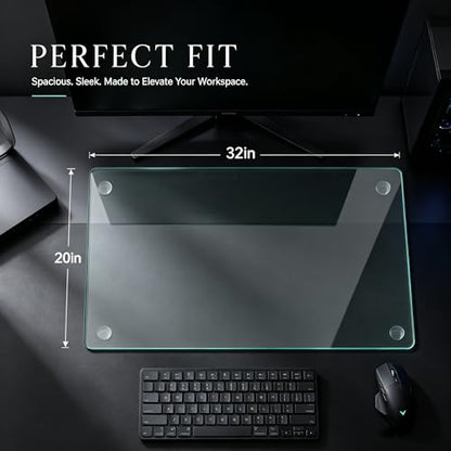 20 x 32 inch Dry Erase Desk Mat, Tempered Glass Desk Pad, Clear Desk Matt for Desktop, Desk Mat Clear, Glass Top for Desk, Desk Top, Smooth Glass Desk Mat for Writing, Gaming, Office & Daily Use