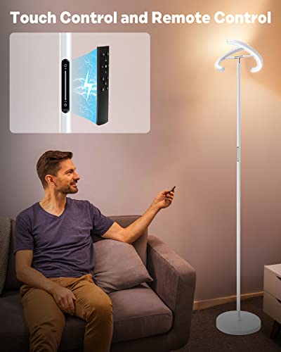 White Floor Lamp, Modern Stepless Dimmable Standing Lamp 3000-6000K, 20W LED Rotatable Reading Tall Lamp, Touch & Remote Control Uplighter Floor Lamps for Living Room Bedroom Office - color: White