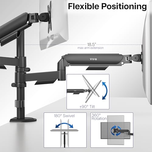 VIVO 17 to 32 inch Dual Mechanical Monitor Mount, 2 Tension Spring Arms, Adjustable Swivel, Rotation, Heavy Duty VESA Desk Stand with C-clamp, Grommet, Max VESA 100x100, Black, STAND-V002K - color: Black, size: Dual Mount
