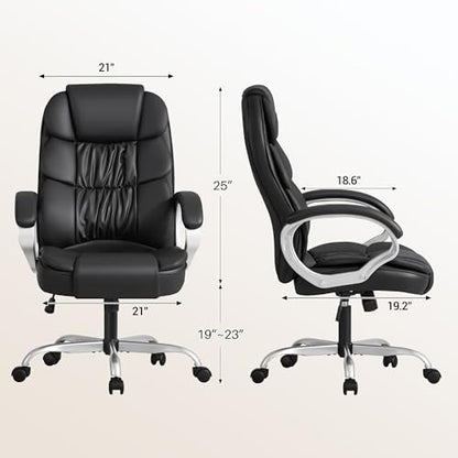 Homall Office Chair High Back Computer Desk Chair, PU Leather Adjustable Height Modern Executive Swivel Task Chair with Padded Armrests and Lumbar Support (Black) - color: Black