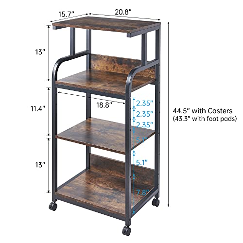 Fannova 4-Tier Printer Stand with Adjustable Storage Shelf, Large Tall Printer Table with Wheels for Home Office Small Spaces Organization, Rustic Brown - color: Rustic Brown