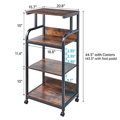 Fannova 4-Tier Printer Stand with Adjustable Storage Shelf, Large Tall Printer Table with Wheels for Home Office Small Spaces Organization, Rustic Brown - color: Rustic Brown