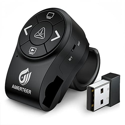 AMERTEER Bluetooth Wireless Presentation clicker for PowerPoint presentations, RF 2.4GHz Finger Ring Remote, PPT Slides Rechargeable - size: BT