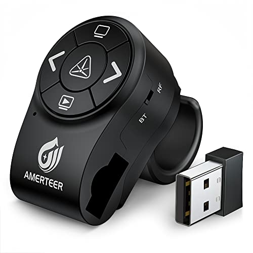 AMERTEER Bluetooth Wireless Presentation clicker for PowerPoint presentations, RF 2.4GHz Finger Ring Remote, PPT Slides Rechargeable - size: BT