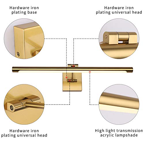 LED Picture Light Fixtures 24.4 Inches, Full Metal Artwork Wall Lamp with Single Swing Arm, 14W (70W Eqv.), Hardwired Connection, Dimmable, 3000K Warm White, CRI95+, Golden-Like Brass Finish - color: Brass, size: Dimmable 24.4" Long