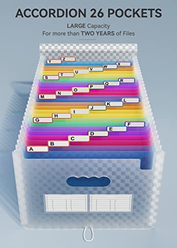 ABC life 26 Pockets Accordion File Organizer, Expanding File Folder, Blue | Portable Monthly Paper Bill Tax Receipt Organizer, Letter A4 Size Document Organizer with Labels, for School, Office, Home - color: Blue