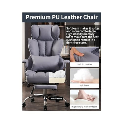 Efomao Big and Tall Office Chair 440LBS, Purple Heavy Duty Executive Chair with Footrest, Ergonomic Desk Chair for Home Office, Wide Computer Chair | 400lbs support, 135° recline, dual-layer foam cushion, 23.5" seat & footrest. BIFMA - color: 3008-purple