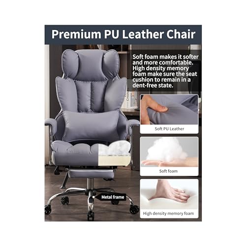 Efomao Big and Tall Office Chair 440LBS, Purple Heavy Duty Executive Chair with Footrest, Ergonomic Desk Chair for Home Office, Wide Computer Chair | 400lbs support, 135° recline, dual-layer foam cushion, 23.5" seat & footrest. BIFMA - color: 3008-purple