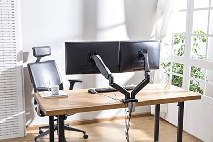 Rocelco Premium Double Monitor Desk Mount with USB 2.0 and Audio Port - Fits Dual 13" - 27" LED LCD Flat Screens - Pneumatic Full Motion Assist Adjustable Arm - Grommet and C Clamp - Black (R MA2) - style: 2 Monitor Gas Spring