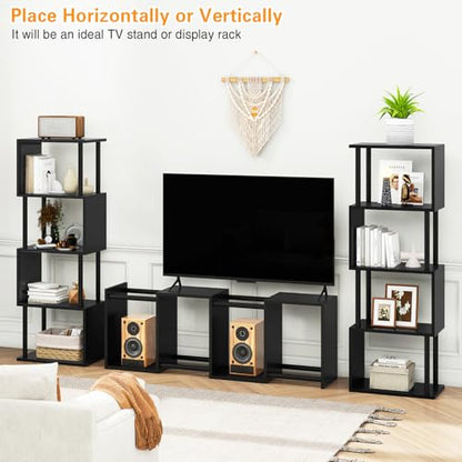IBUYKE 5-Tier Tall Bookshelf,S-Shaped Geometric Bookcase,Black WBC015B - color: Black, size: 5 Tier