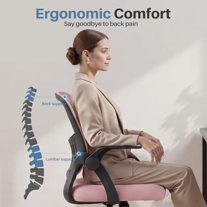DUMOS Office Chair, Ergonomic Home Desk Chair, Ergonomic Lumbar Support - color: Pink Flip Arm