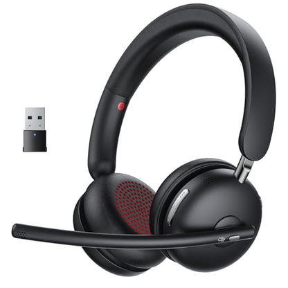 Wireless Headset with Mic for Work, One-Tap Mute & USB Dongle, Bluetooth 5.3 Headset, AI Noise Cancelling Mic, Wireless Headphones with Mic & 65H, Wireless Headset for PC/Teams/Computer/Laptop/Study