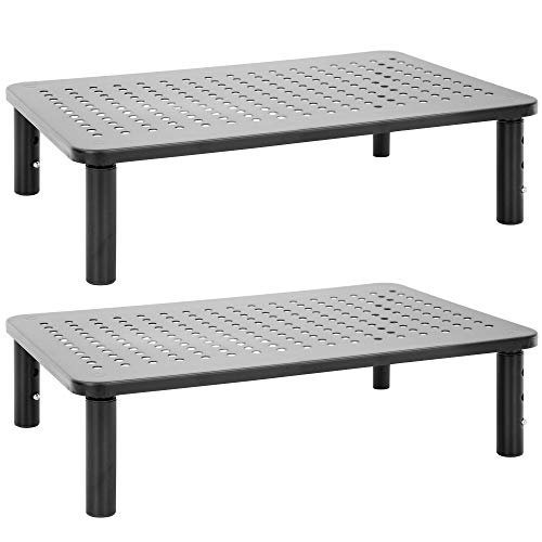 Mount-It! Metal Monitor Riser 2-Pack | Height Adjustable Computer Display and Laptop Stand for Desktop | Fits Up to 32" Screens, 44 Lbs Capacity, Set of Two Risers - size: Set of 2