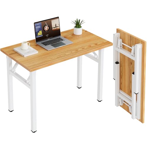Need Small Folding Computer Desk, 35.8 Inch Writing Table, Teak & White - color: Teak & White, size: 35.8 inches