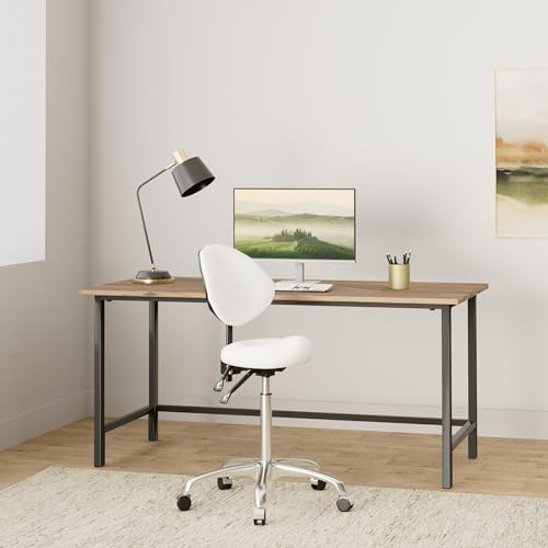 Kaleurrier Saddle Stool with Back Support: Rolling Saddle Chair with Wheels - color: White, size: With Back