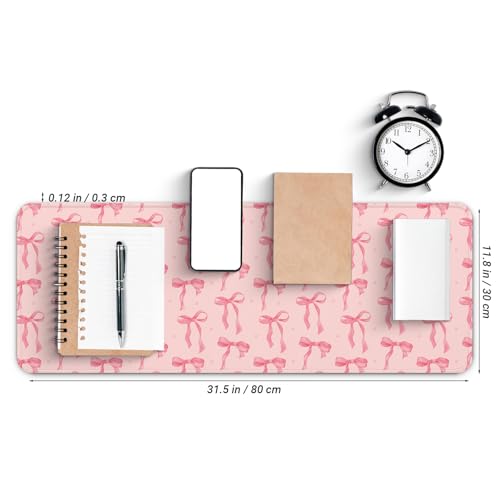 Large Computer Mouse Pad with Non-Slip Base for Desktop, Cute Gaming Mouse Mat with Stitched Edges, Long Extended Anime Mousepad for Laptop, 31.5 x 11.8 inches (Pink Bows) - color: Pink Bows