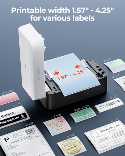 MUNBYN RW403B Bluetooth Thermal Label Printer+2 Inch Circle Thermal Sticker Labels+Label Holder for Rolls and Fanfold Labels