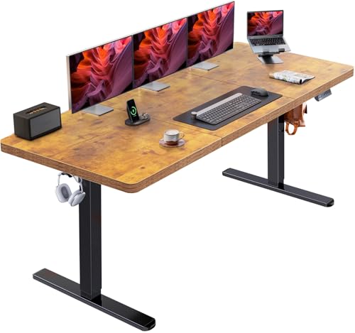 HUANUO 71 x 30 inch Electric Standing Desk, Powerful Brushless Motor Large Height Adjustable Table, 4 Memory Preset Sit Stand Up Desk, Home Office Computer Table with Thick T-Shaped Frame, Vintage - color: Vintage, size: 71" X 30"