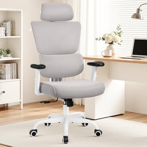 Ergonomic Office Chair High Back Desk Chair with Lumbar Support, Breathable Mesh Computer Chair with Adjustable Armrests Height, Reclining Swivel Big and Tall Gaming Chair for Home Office(Gray) - color: Grey