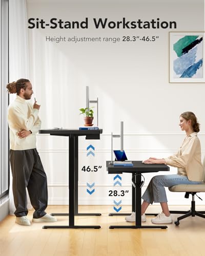 HUANUO 71x30 Inch Large Electric Standing Desk, Height Adjustable, Black | Spacious Gaming Electric Desk, 220lbs Carbon Steel Frame with <55dB Brushless Motor & 4 Height Presets. Ships in 2 Packages - color: Black, size: 71" X 30"