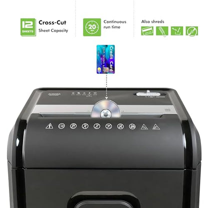 Aurora AU1270XA Professional Grade 12-Sheet Security P-4 Cross-Cut Paper and Credit Card/ 20 Minutes Continuous Run Time Shredder - style: 12-Sheet CrossCut Black