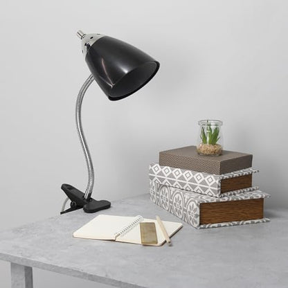 Simple Designs LD2001-BLK-LB 17.5" Flossy Flexible Gooseneck Clip Light Desk Lamp with LED Bulb, Black - color: Black