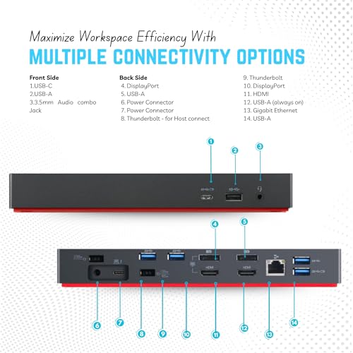 40B00300US Thinkpad Docking Station USB C, 4K Lenovo Thunderbolt 4 Dock | 300W, HDMI, DP & Thunderbolt Cables