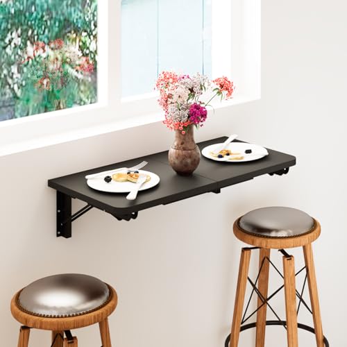 TEAMIX Wall Mounted Folding Table, Black Floating Desk for Small Spaces - color: Black, size: 23.6"W x 11.8"D